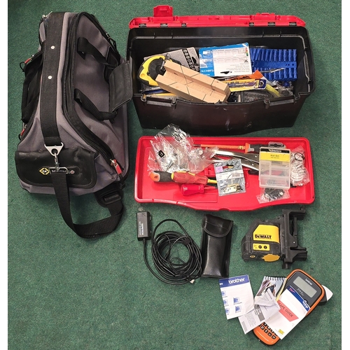 198 - A plastic toolbox with good contents of various hand tools together with other tools and Magma tool ... 