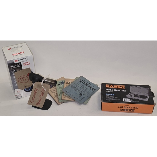 121 - Very mixed lot to include a blowtorch, Aplina Smart wi fi doorbell, Saber 11 piece hole saw set and ... 