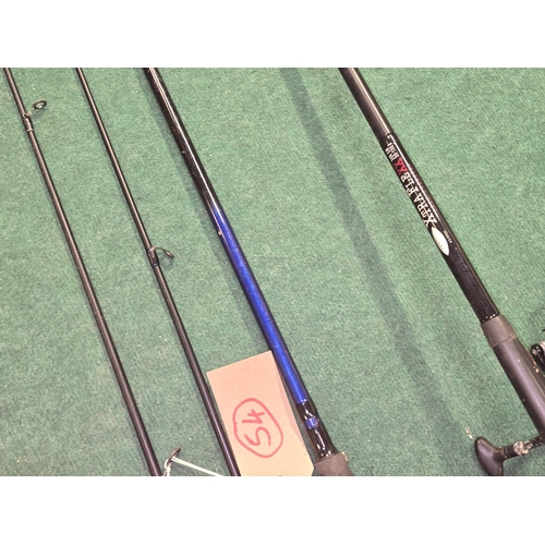 216 - 2 x fishing rods both with reels attached (REF P54).