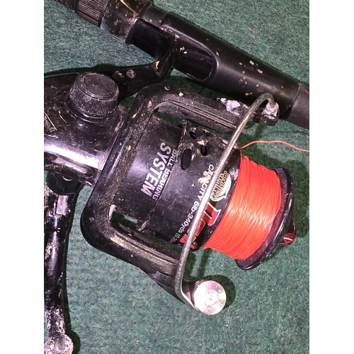 216 - 2 x fishing rods both with reels attached (REF P54).