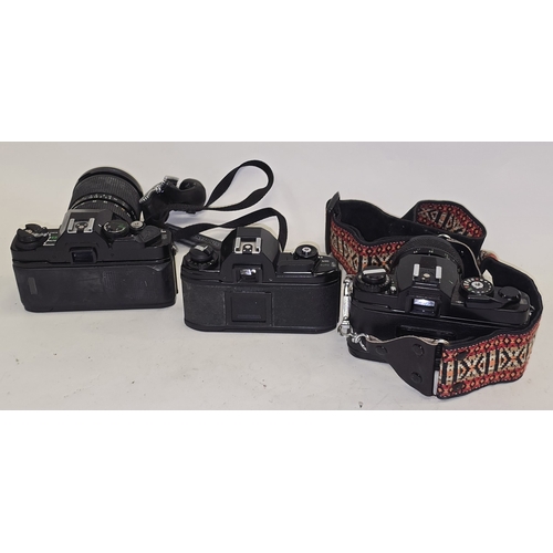 136 - 3 x vintage 35mm SLR film cameras to include Nikon EM body, Chinon CE-4 c/w lens and Olympus OM40 Pr... 