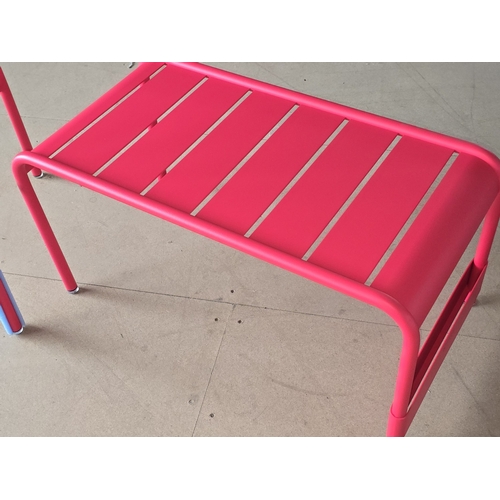 Red Fermob luxembourg low bench, 83cm long and a matching Fermob bar stool.