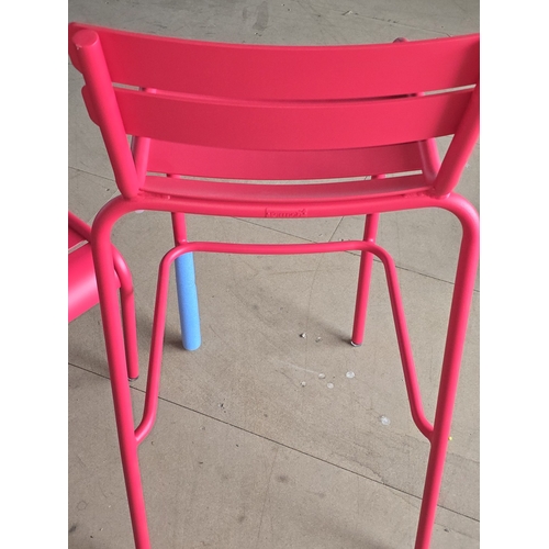 Red Fermob luxembourg low bench, 83cm long and a matching Fermob bar stool.