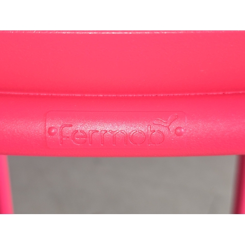 Red Fermob luxembourg low bench, 83cm long and a matching Fermob bar stool.