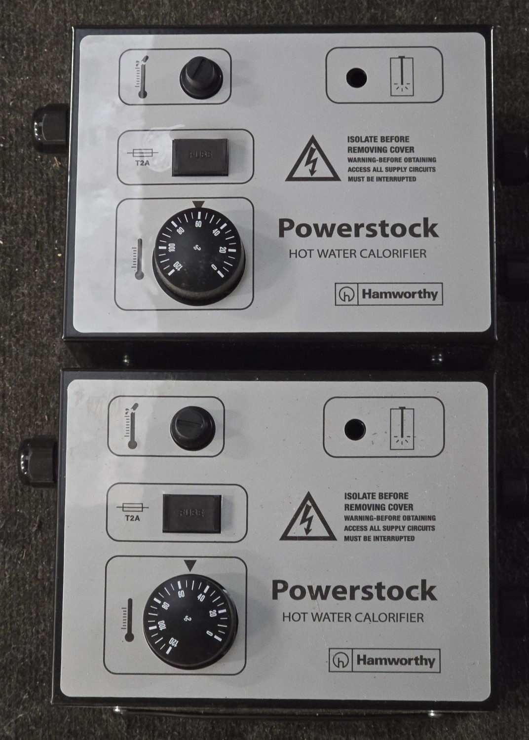 2 x Hamworthy Powerstock Hot Water Calorifier control panel. Both ...