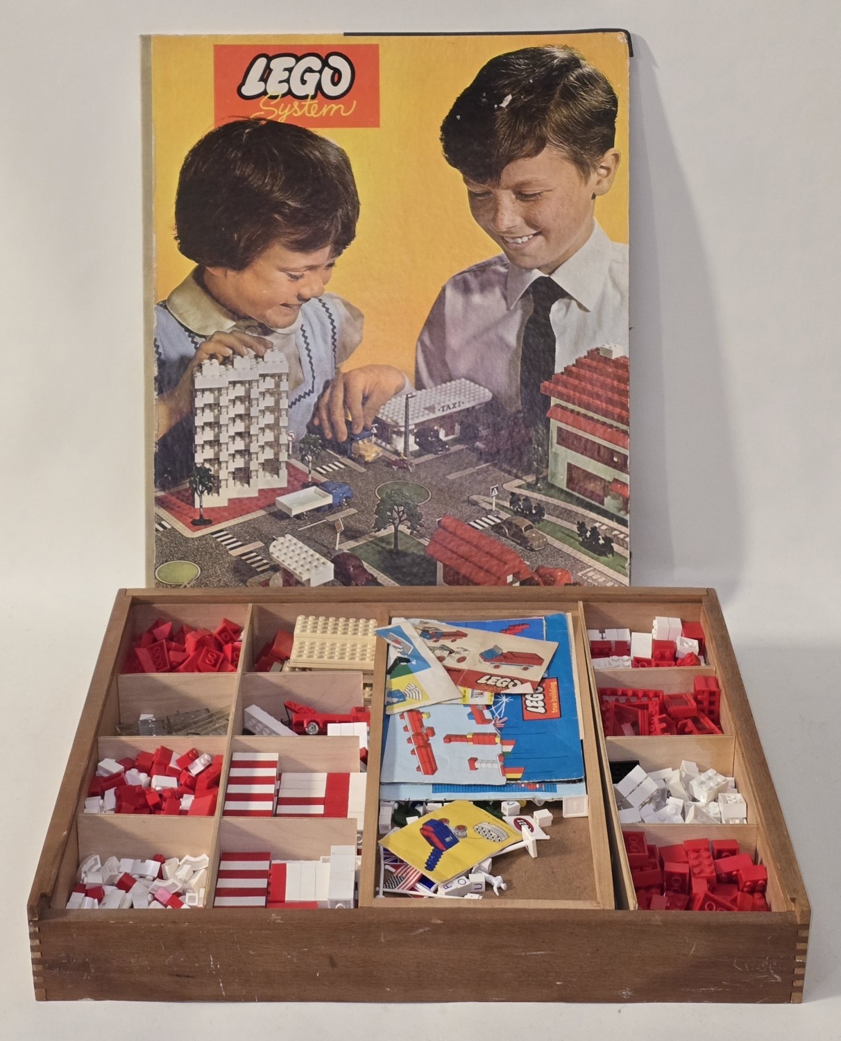 Quantity of vintage Lego contained within wooden sorting box together ...