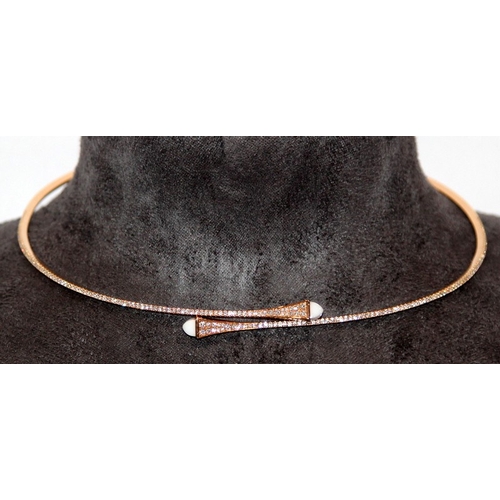 278 - Anita Ko 18ct Rose Gold Diamond Slip On Collar Necklace with White Agate Finials size large, set wit... 