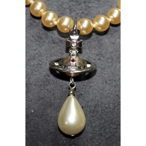 11 - Genuine Vivienne Westwood Jewellery: Faux pearl with jewelled signature orb choker c/w drop pearl an... 