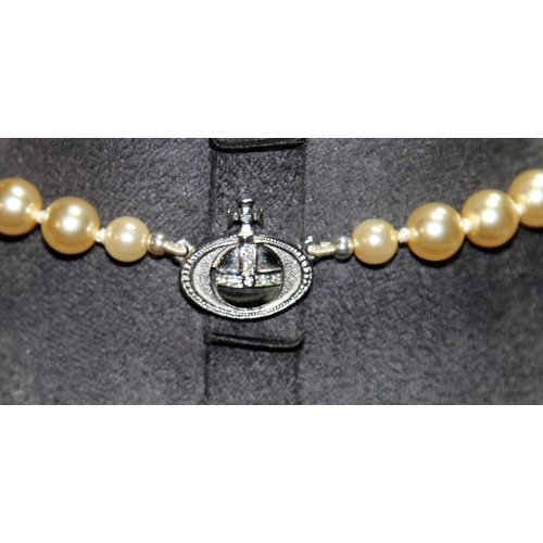 11 - Genuine Vivienne Westwood Jewellery: Faux pearl with jewelled signature orb choker c/w drop pearl an... 