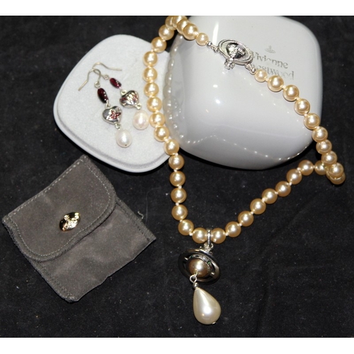 11 - Genuine Vivienne Westwood Jewellery: Faux pearl with jewelled signature orb choker c/w drop pearl an... 