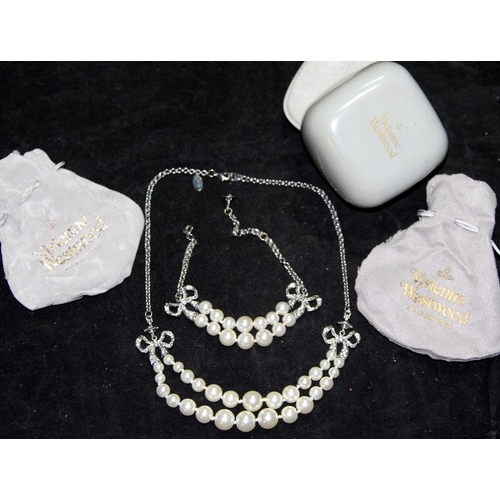 7 - Genuine Vivienne Westwood Jewellery: Faux pearls with bows matching necklace and  bracelet. In excel... 