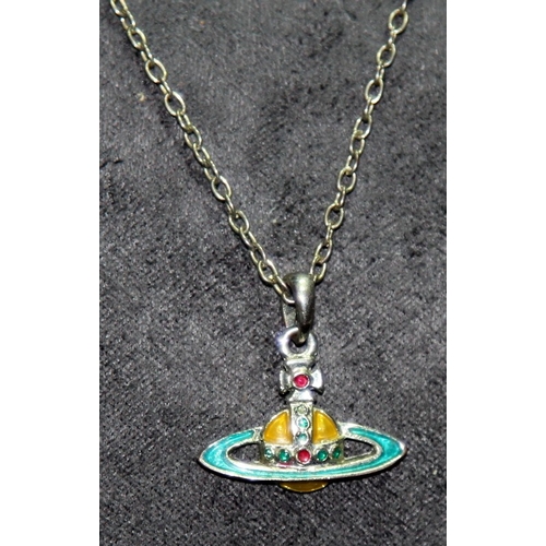 13 - Genuine Vivienne Westwood Jewellery: Small signature orb enamelled pendant on a 22