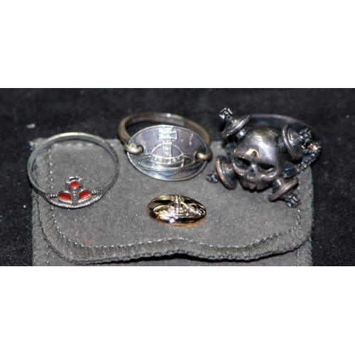14 - Genuine Vivienne Westwood Jewellery: Three rings, two of which are silver including a pirate skull r... 
