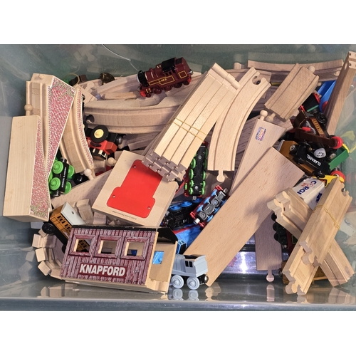 80 - Collection of model railway scenery and track items together with a quantity of Brio and other woode... 