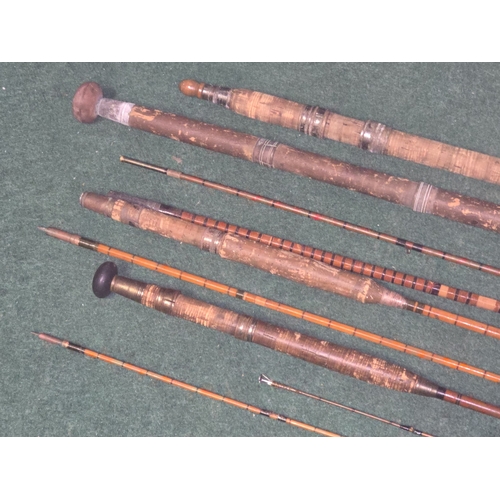 85 - A collection of vintage/antique split cane fishing rods.
