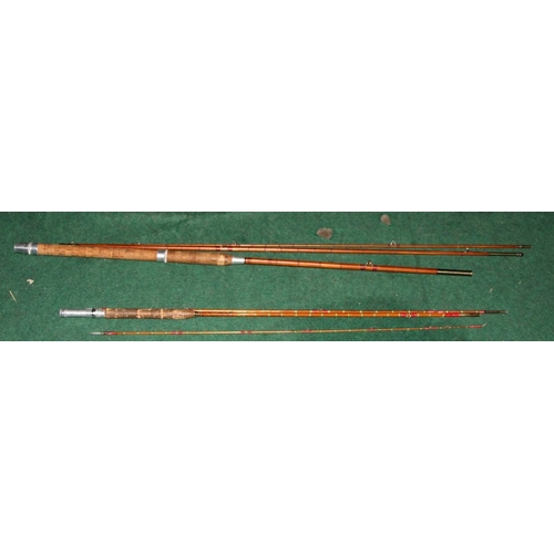 198 - Two vintage split cane fishing rods: 3 piece Stream Fly by Lee of Reddich and 3 piece Test by elasti... 
