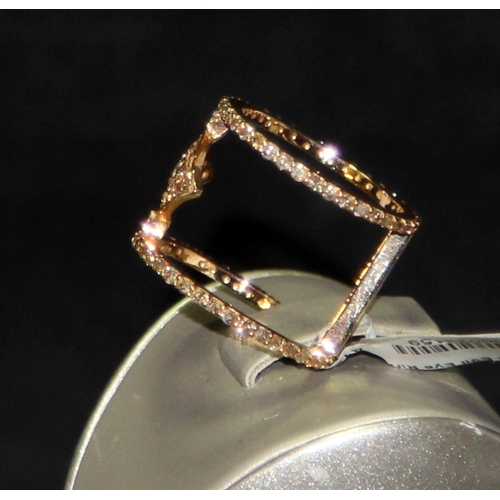 248 - 18ct rose gold double hoop evil eye ring encrusted with 1.57cts of brown diamonds. Size O. 5.4g. Bra... 
