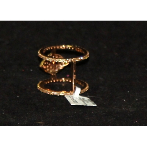 248 - 18ct rose gold double hoop evil eye ring encrusted with 1.57cts of brown diamonds. Size O. 5.4g. Bra... 