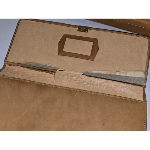 78 - Vintage quality tan leather briefcase with lift out separate attache/document file. Shows some signs... 