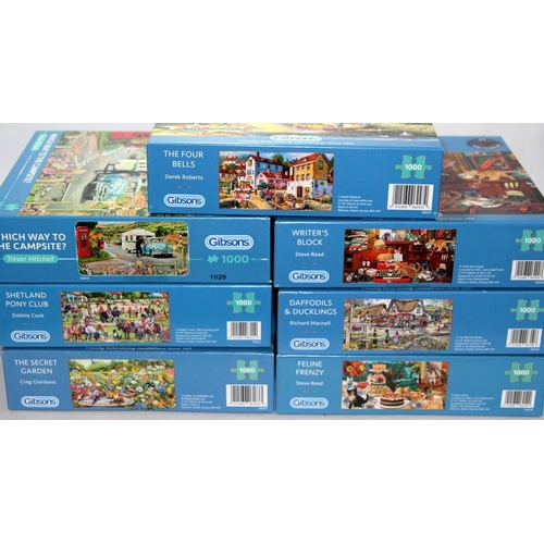 137 - A collection of traditional Gibsons 1000 piece jigsaw puzzles. 7 in lot.