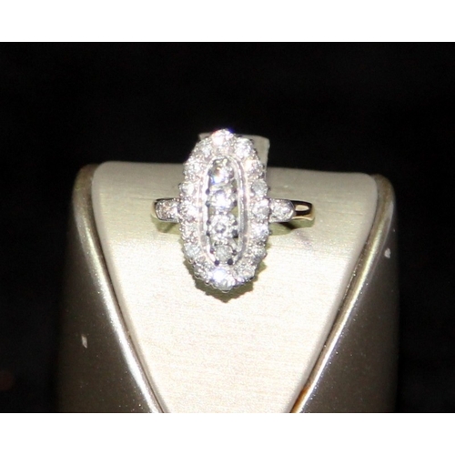 227 - Stunning antique diamond Navette ring, unmarked yellow metal ring with white metal setting, Setting ... 