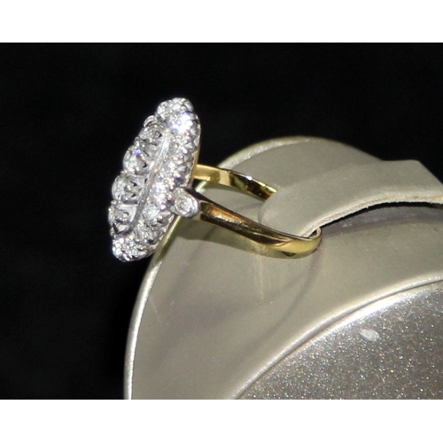 227 - Stunning antique diamond Navette ring, unmarked yellow metal ring with white metal setting, Setting ... 