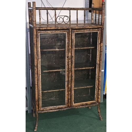144 - Antique 19th century Victorian bamboo glazed fronted bookcase 137x76x31cm.