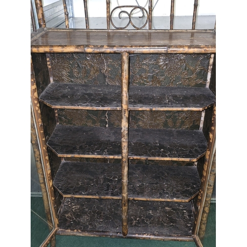 144 - Antique 19th century Victorian bamboo glazed fronted bookcase 137x76x31cm.