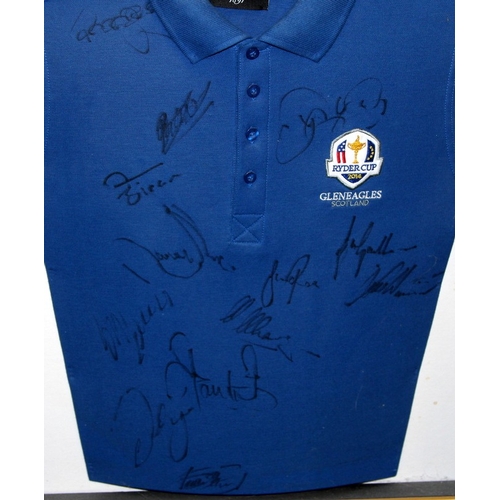 12 - Golf Ryder Cup 2014 - Gleneagles  European Team signed polo shirt. Bearing 13 team signatures includ... 