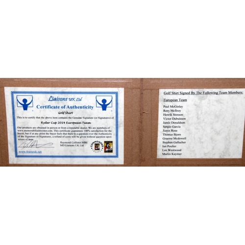 12 - Golf Ryder Cup 2014 - Gleneagles  European Team signed polo shirt. Bearing 13 team signatures includ... 