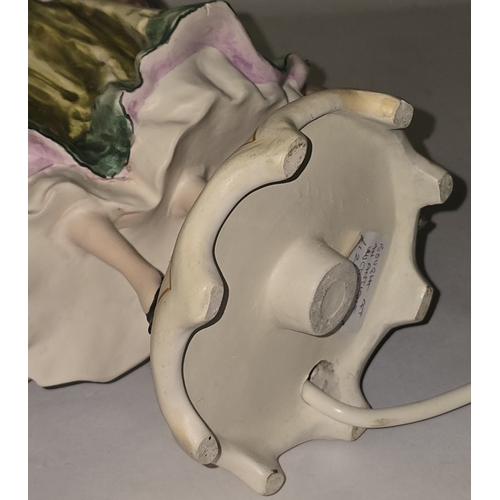 32 - A mid 20th century porcelain table lamp in the Dresden/Capodimonte style depicting a Victorian lady ... 