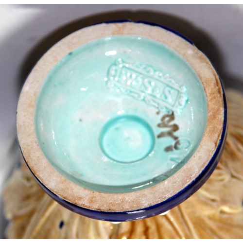 37 - Antique Wilhelm Schiller & Son Majolica lidded vase featuring a snake set in relief. Marked to base.... 