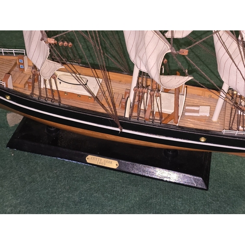 40 - Two large vintage detailed free standing wooden ship models to include The Cutty Sark. Largest 65x70... 