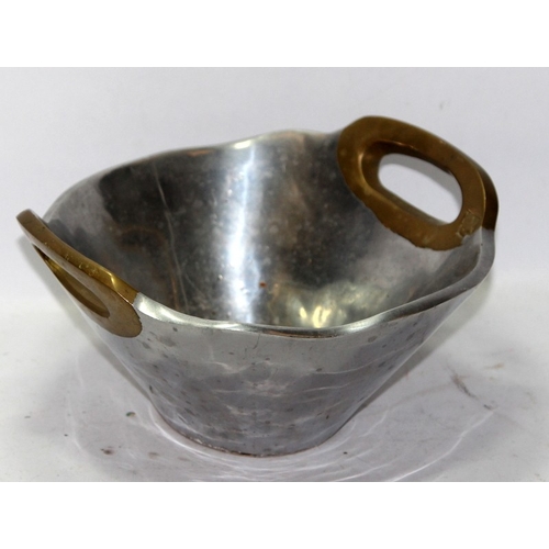 56 - David Marshall Disenos Spain Brutalist sculpture two handled brass/aluminium bowl, 21cms across