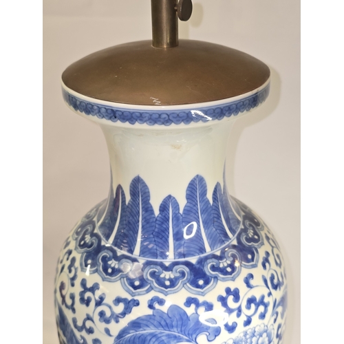 42 - A pair of Antique large blue and white Chinese vases on wooden stands, purchased in Hong Kong prior ... 