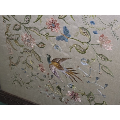 13 - A vintage framed and glazed oriental silk tapestry featuring bird of paradise 68x73cm.