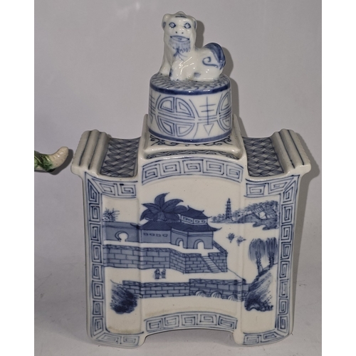 22 - Collection of Oriental porcelain to include blue and white Chinese tea caddy. teapot, dragon figure ... 