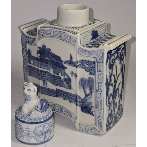 22 - Collection of Oriental porcelain to include blue and white Chinese tea caddy. teapot, dragon figure ... 