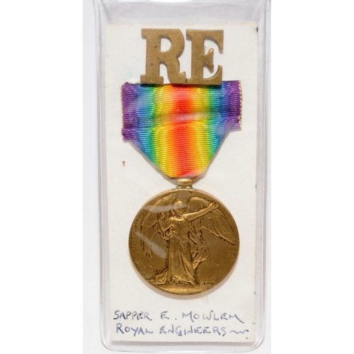 59 - Brothers WW1 Victory medals, one brother KIA. First medal awarded to Sapper E Mowlem, Royal Engineer... 