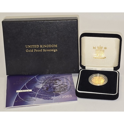 286 - 2003 22ct gold full sovereign 7.98g. Cased with certificate.