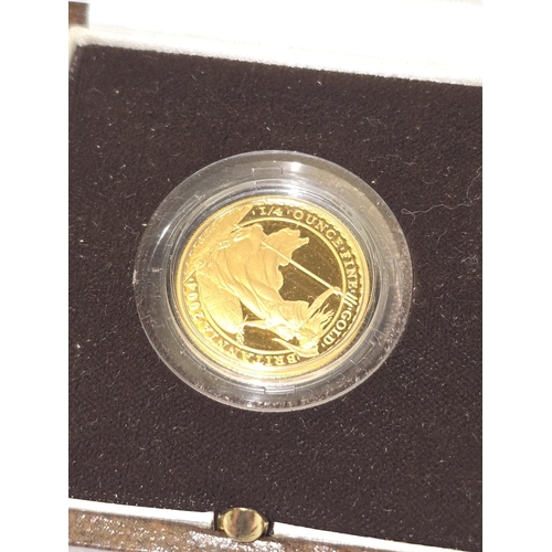 287 - The Royal Mint 2004 999.9 fine gold 1/4 Britannia coin. 8.5g cased with certificate.