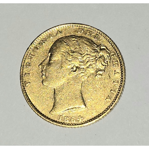 295 - 1864 Victorian 22ct gold shield back full sovereign 7.98g.
