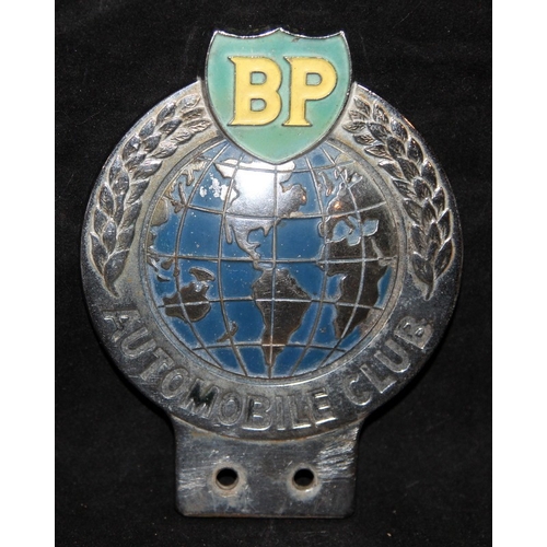 80 - A vintage chrome and enamel  BP Automobile Club radiator grille badge c/w a vintage chrome Ronson li... 