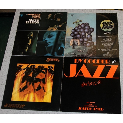 218 - American blues/prog/rock. A collection of vinyl LP's to include Pete Seeger, Pavlov's Dog, Moby Grap... 