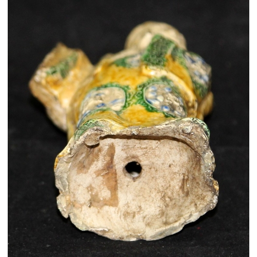 12 - Antique southern Chinese Qing dynasty slip cast and glazed figure of a dancer with repairs. 18cms ta... 