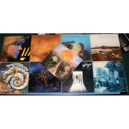 237 - A collection of Moody Blues/ Justin Hayward vinyl LP's. Includes Every Good Boy, Seventh Sojourn etc