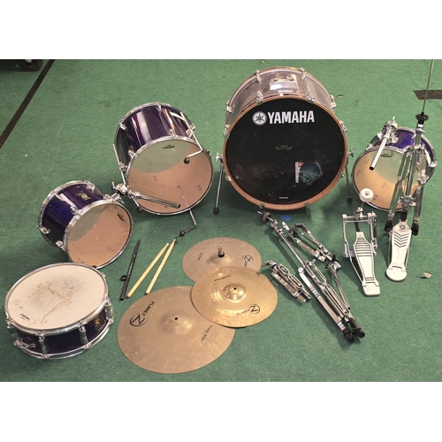 53 - A large Yamaha Rydeen professional blue drum kit to include five drums as well as Planet Z cymbal se... 