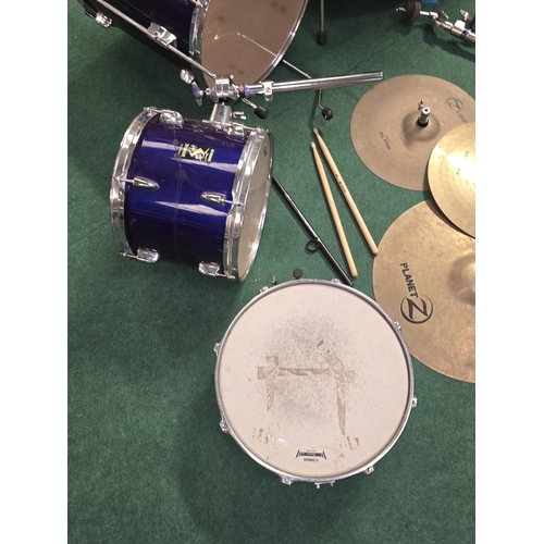 53 - A large Yamaha Rydeen professional blue drum kit to include five drums as well as Planet Z cymbal se... 