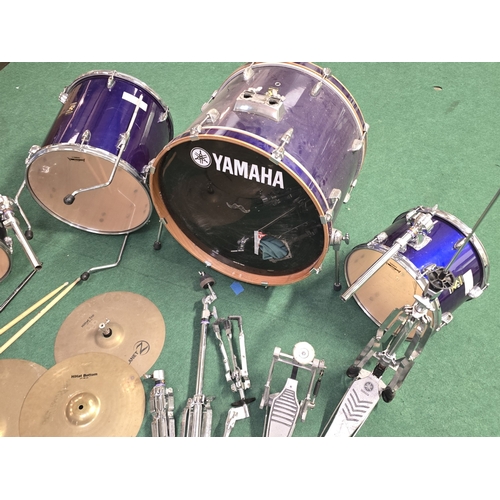 53 - A large Yamaha Rydeen professional blue drum kit to include five drums as well as Planet Z cymbal se... 