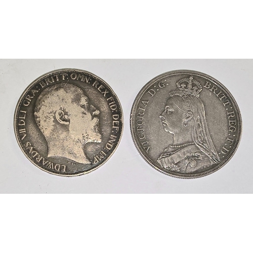 85 - 2 x sterling silver antique GB Crowns to include Victoria 1887 and George VII 1902.